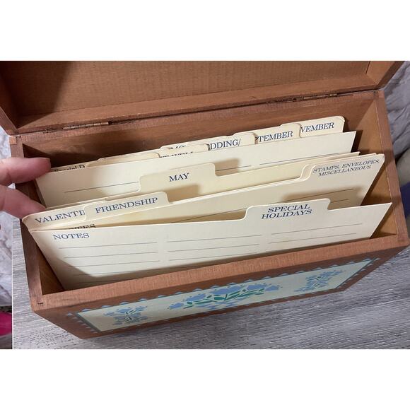 Country Folk Art Wooden Box for Card Storage Organization - Picture 2 of 8